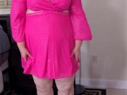 Big ass mature granny in pink dress flashing and showing her sexy panties for the camera - jerk off