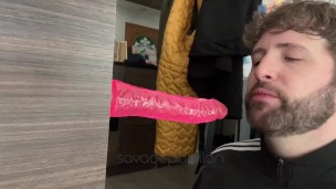 SavagePapillon Blue Eyed Stud Sucking Pink Dildo - Simulated Blowjob