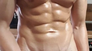 Ripped oiled alpha college jock stroking and flexing