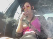 Italian Milf Artemisia Love sexy car ride smoking and showing her big tits and big nipples OF in bio 2/16