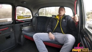 Female Fake Taxi Blonde MILF with Great Natural Boobs Rides a Younger Guy until he Cums on her Pussy