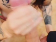 Close up blowjob with this inked MILF, cum in mouth.