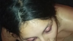 Slutty goth latina gets huge facial after deepthroating a big dick gets slapped on the face with cum