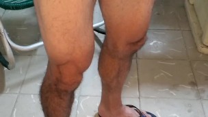 Hot straight guy Klaus Joe masturbating in flip flops cums intensely