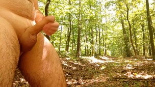 Long jerk and big cum on path in forest. Iamhornybobo