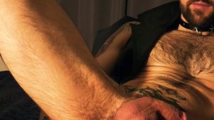 Tattooed punk using a dragon cock dildo that he borrowed from his roomate.