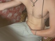 Horny guy in sweats masturbates his big cock 2/16