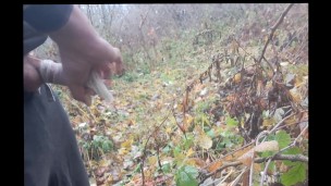 Jerk off in used condoms with strange sperm in forest 4