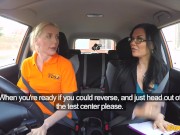 Fake Driving School - briish blonde babe with blue eyes licking vagina in a car 1/16