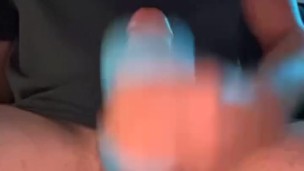 Stroking my big dick with my new toy