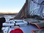 Mountain girl shows off rooftop tent set up and light up butt plug