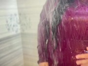 After work Arab Hot maid showered in bathroom with door open & Undress Her Bra, Burqa, Panty 2/16