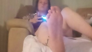 Mamacita horny and playing video games while getting her panties wet