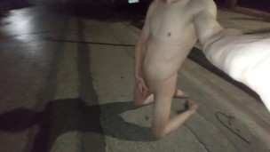 Walking naked on the street and cum