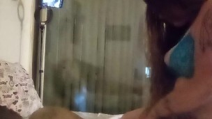 Girl grinding pussy on male ass and seducing guy until he turns her around and pounds her wet pussy