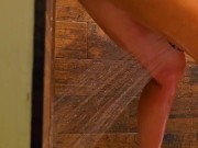 Bouncing on a shower dildo