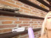 Solo blonde with big tits Lena Love masturbates on the floor in VR. 2/16