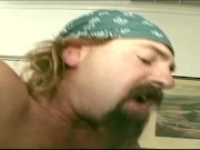 MILF with huge tits gets her pussy hammered and ass licked by a man with beard