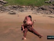 Fantastic fuck on the beach, a handsome guy fucks a really slutty brunette 11/16