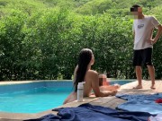 The guy who cleans the pool gets very hot when he sees his bosses tanning in the pool and they end u 6/16