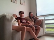 I'm watching a movie with my stepsister and her friend and they both end up riding my cock like slut 4/16