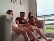 I'm watching a movie with my stepsister and her friend and they both end up riding my cock like slut 6/16