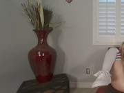 Solo blonde girl Natalia Queen in long stockings spreads her legs on a armchair in VR. 15/16