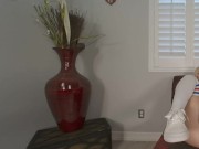 Solo blonde girl Natalia Queen in long stockings spreads her legs on a armchair in VR. 16/16