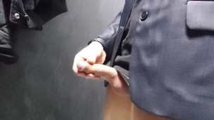 Young twink cruising up public male restroom at a local mall, hoping to catch some curious dicks