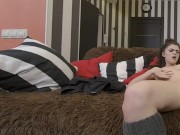 Solo brunette girl Bonnie masturbating with pink dildo in VR. 13/16