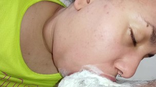 gagging on hard cock, slut delights in feeling the taste of lust