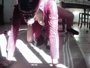 Milf on leather catsuit, platform boots roughly fucked and cum on tits PREVIEW