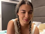 Petite blonde convinces strange neighbor to come to her house and fucks him till creampie