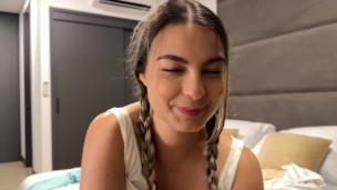 Petite blonde convinces strange neighbor to come to her house and fucks him till creampie