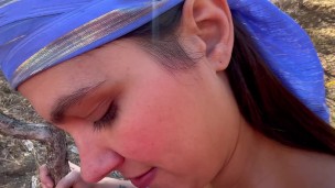 Aggressive milf takes me on a hike to deepthroat