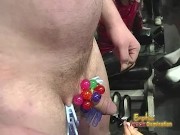 Two hot latex-clad babes have some fun with a raunchy dude 9/16