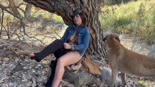 Crossing the creek aly shows off her ass and tits