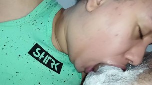 POV sperm running down the throat of greedy Adia, who sucks it all the way to the stalk