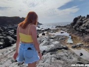 POV: Risky public blowjob, my readhead girlfriend sucks my dick on the beach (DIA ITA) 1/16