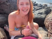 POV: Risky public blowjob, my readhead girlfriend sucks my dick on the beach (DIA ITA) 16/16