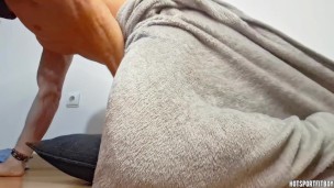 Sexy Fitness God Humps Massage Roller, Moans Loudly, and Explodes with His big Cock - Hotsportfitboy