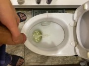 Guy pees uncut dick in toilet 4/16