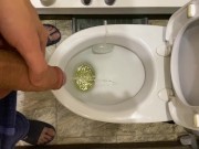 Guy pees uncut dick in toilet 8/16