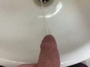 Guy pees uncut dick in sink 8/16