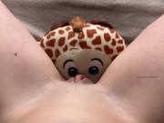Pretty brunette peeing on plushie humping 4K POV 13/16