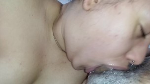 she sucks, destroying the dick with her big lips, fucking her throat until everything is smeared