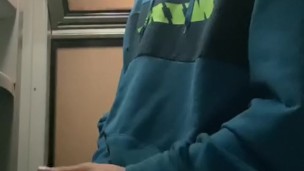 I'm jerking off in the train toilet, they almost caught me, a tot of cum