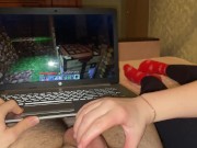 Playing Minecraft with Stepsister (Long handjob and post orgasm torture) 14/16