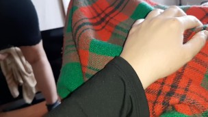 While our housekeeper is cleaning the house, we are fucking under the blanket - Lesbian_illusion