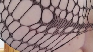 Caged femboy destroys his bussy on huge dildo during late night session